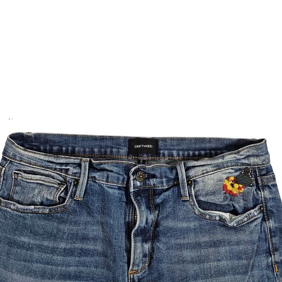 Driftwood Colette Embroidered Cropped Distressed Jeans size 31 - Picture 7 of 10